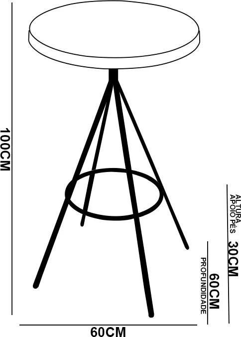 Mesa Bistrô Alta Redonda Cozinha Industrial Pé Aço Dhalia PU S02 - D'Rossi - Preto