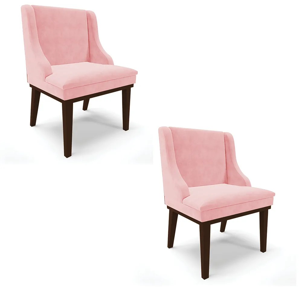 Kit 02 Cadeiras de Jantar Liz Suede Base Fixa Madeira Tabaco D03 - D'Rossi - Rosa Bebê