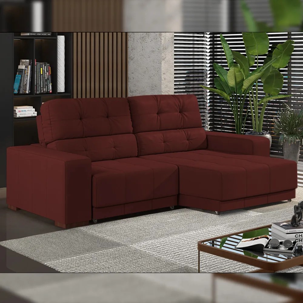 Sofá Sala de Estar Retrátil e Reclinável 3 Lugares Lisboa 230cm Couro Vermelho G58 - Gran Belo