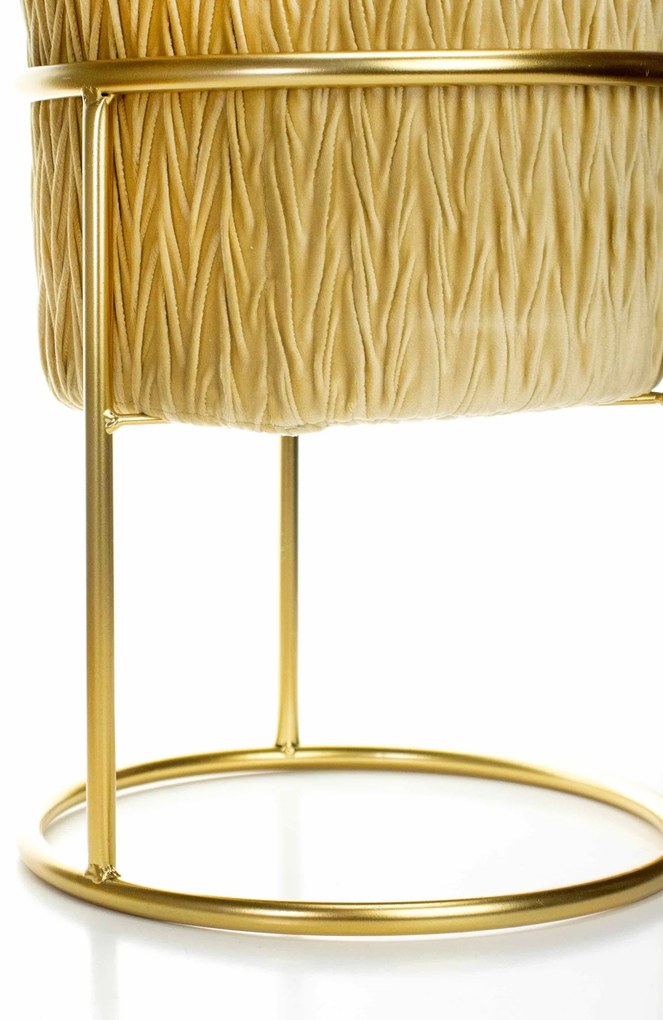Puff Decorativo Banqueta Redondo de Natal com Base de Ferro em Veludo Bege - D'Rossi