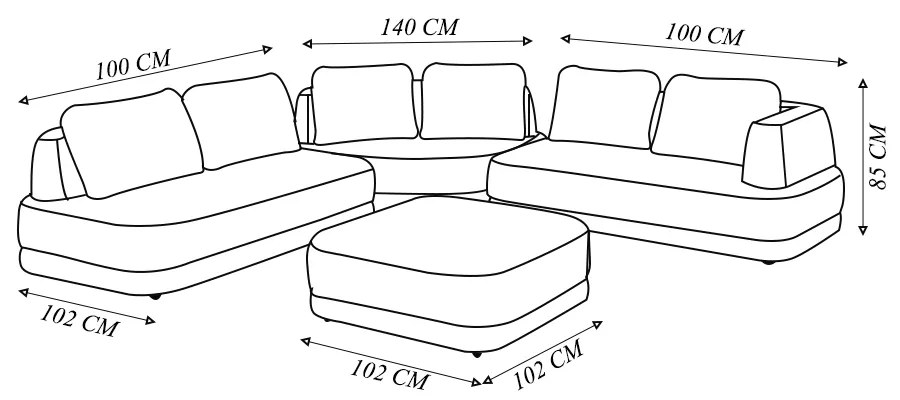 Sofá de Canto Modulado Vercelli 442cm com Almofadas Soltas e Puff Veludo Luxo Cinza G92 - Gran Belo