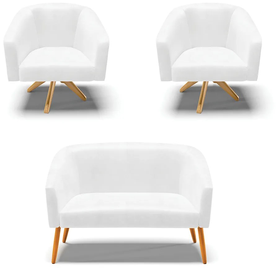 Namoradeira e 2 Poltronas Giratória MA30 Stella Sintético PU D03 - D'Rossi - Branco