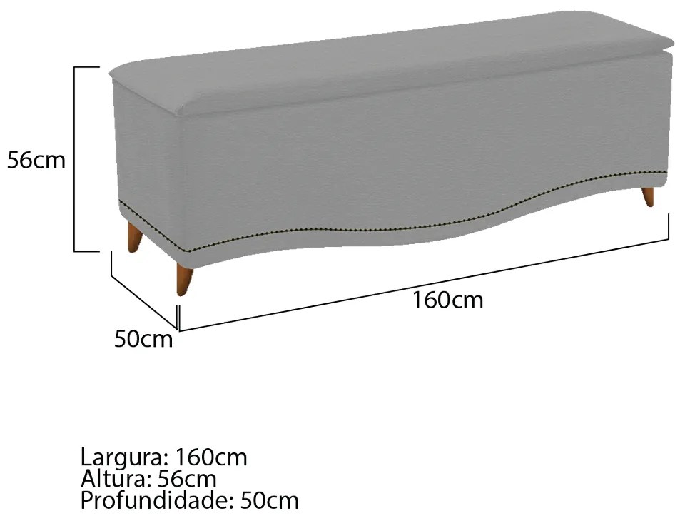 Calçadeira Estofada Yasmim 160 cm Queen Size Corano Cinza - ADJ Decor