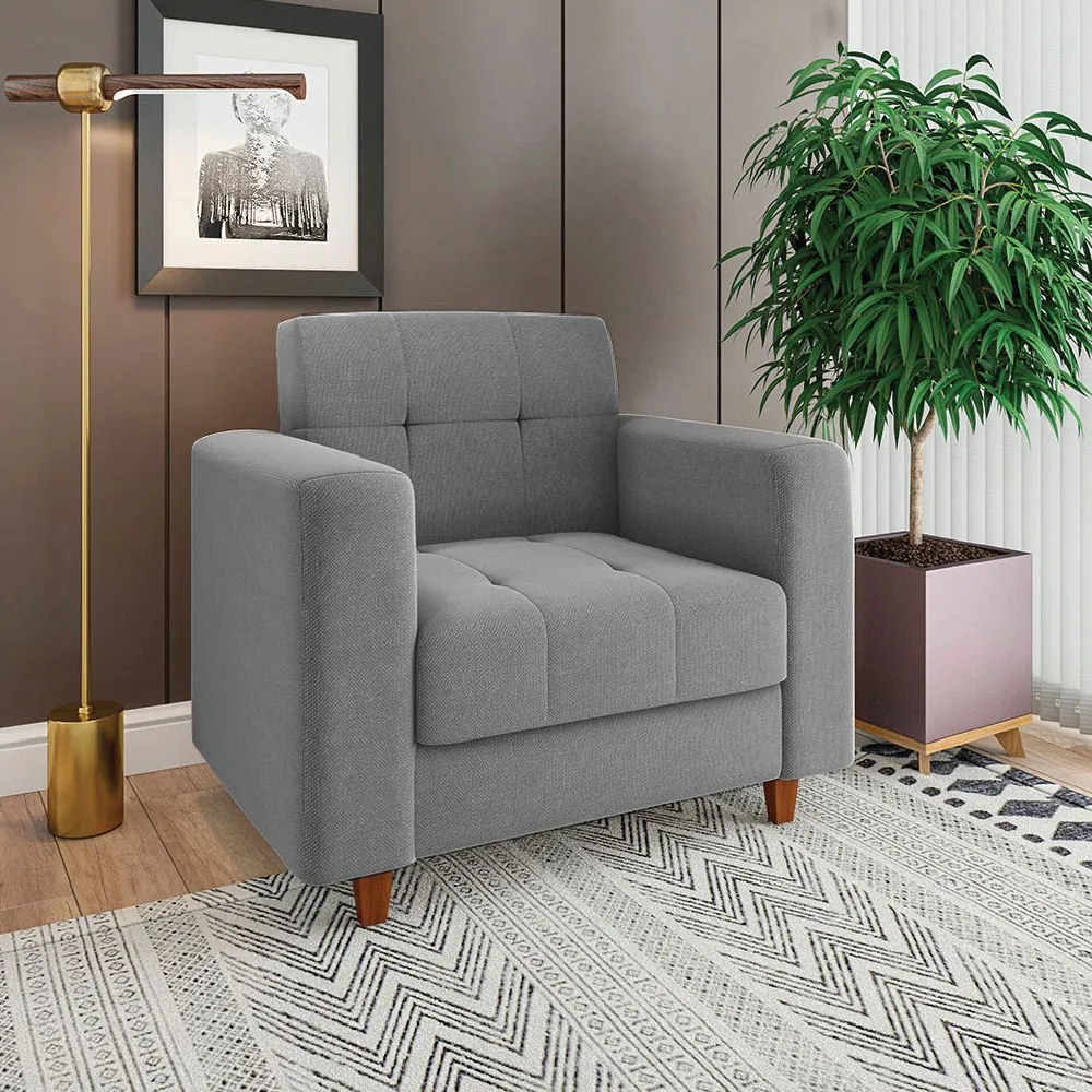 Sofá 2 Lugares e 2 Poltronas Pé Madeira Castanho Arezo Linho D01 - D'Rossi - A26 Grafite