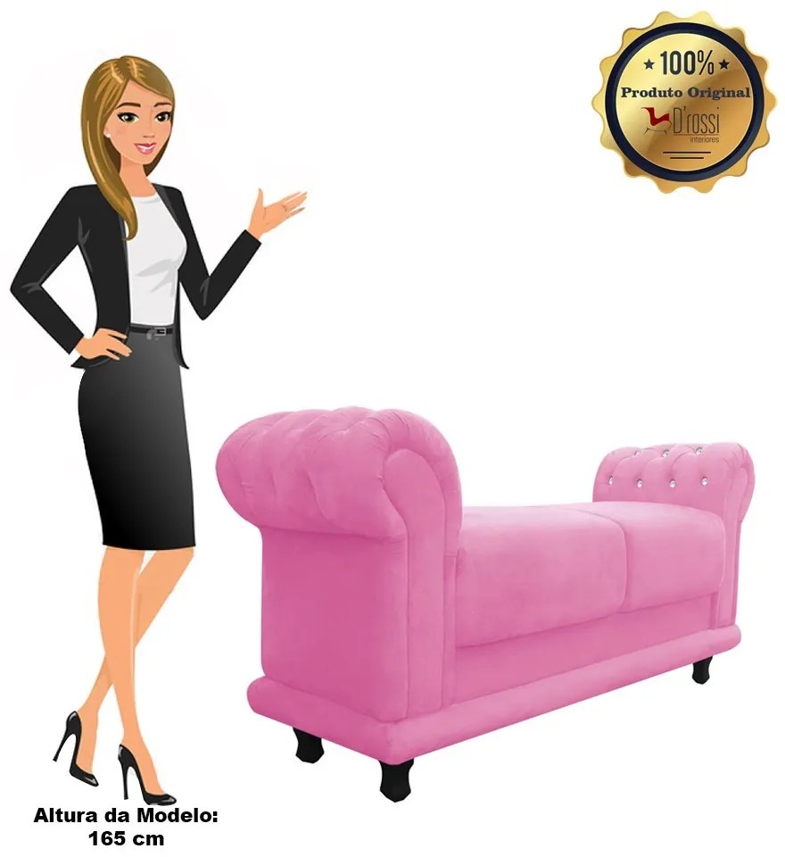 Recamier Barcelona Namoradeira Calçadeira Suede Rosa Bebê com strass D'Rossi