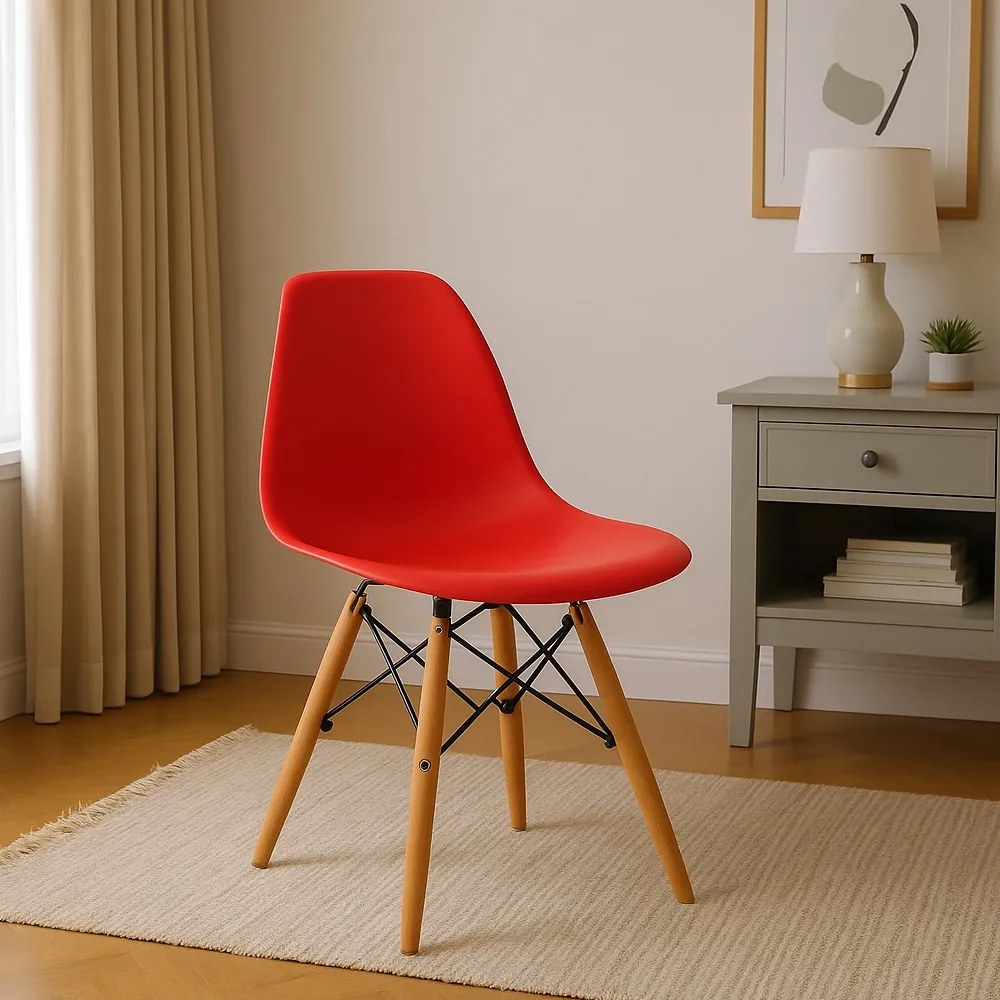 Cadeira para Sala de Jantar Eiffel Eames Vermelho Base Madeira  R02 - D'Rossi