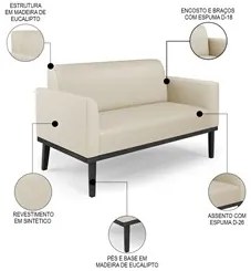 Sofá Namoradeira e 2 Poltronas Base Madeira Preto Maressa Sintético Be