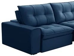 Sofá Retrátil Reclinável 3 Lugares 210cm Argon F05 Veludo Azul - Mpoze