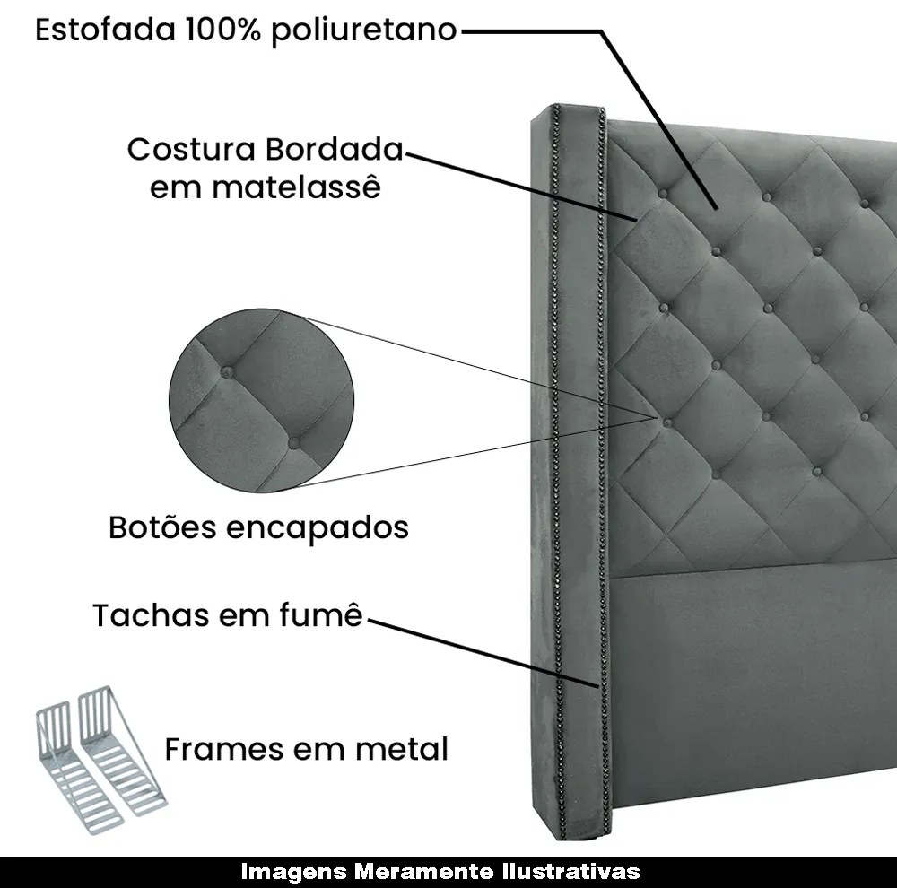 Cabeceira Decorativa King Size 2,19M Loewe Veludo Cinza G63 - Gran Belo