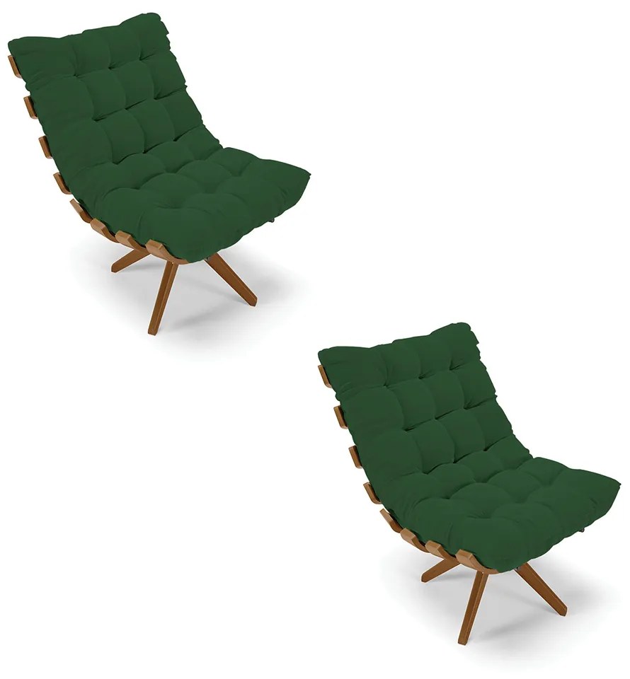 Poltrona Giratoria Costela Kit 2 Veludo Base de Madeira MA30 M11 - D'Rossi - Verde