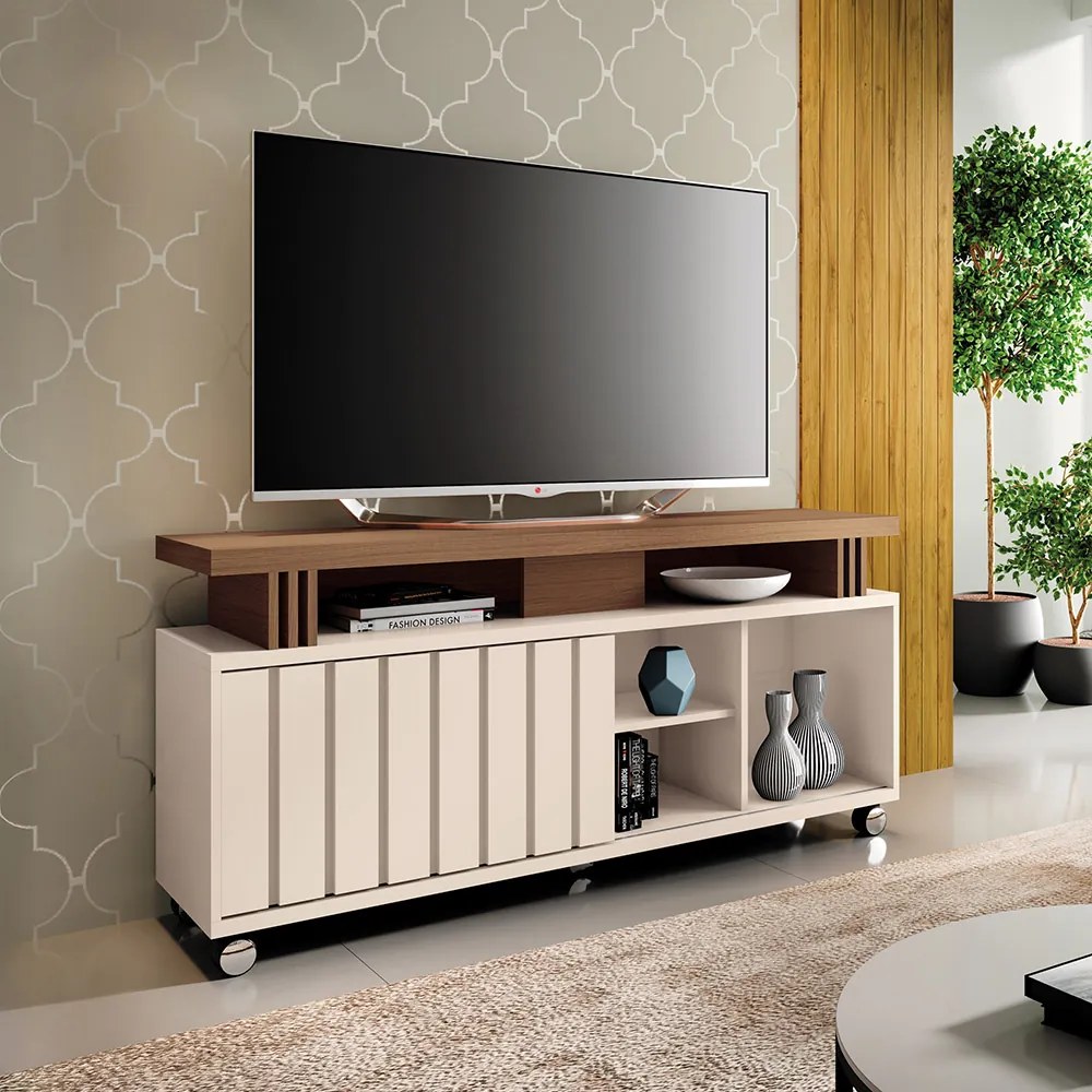 Rack para Sala Bancada de TV 70 Pol 136cm Sora 1.3 H01 - D'Rossi - Off White e Castanho