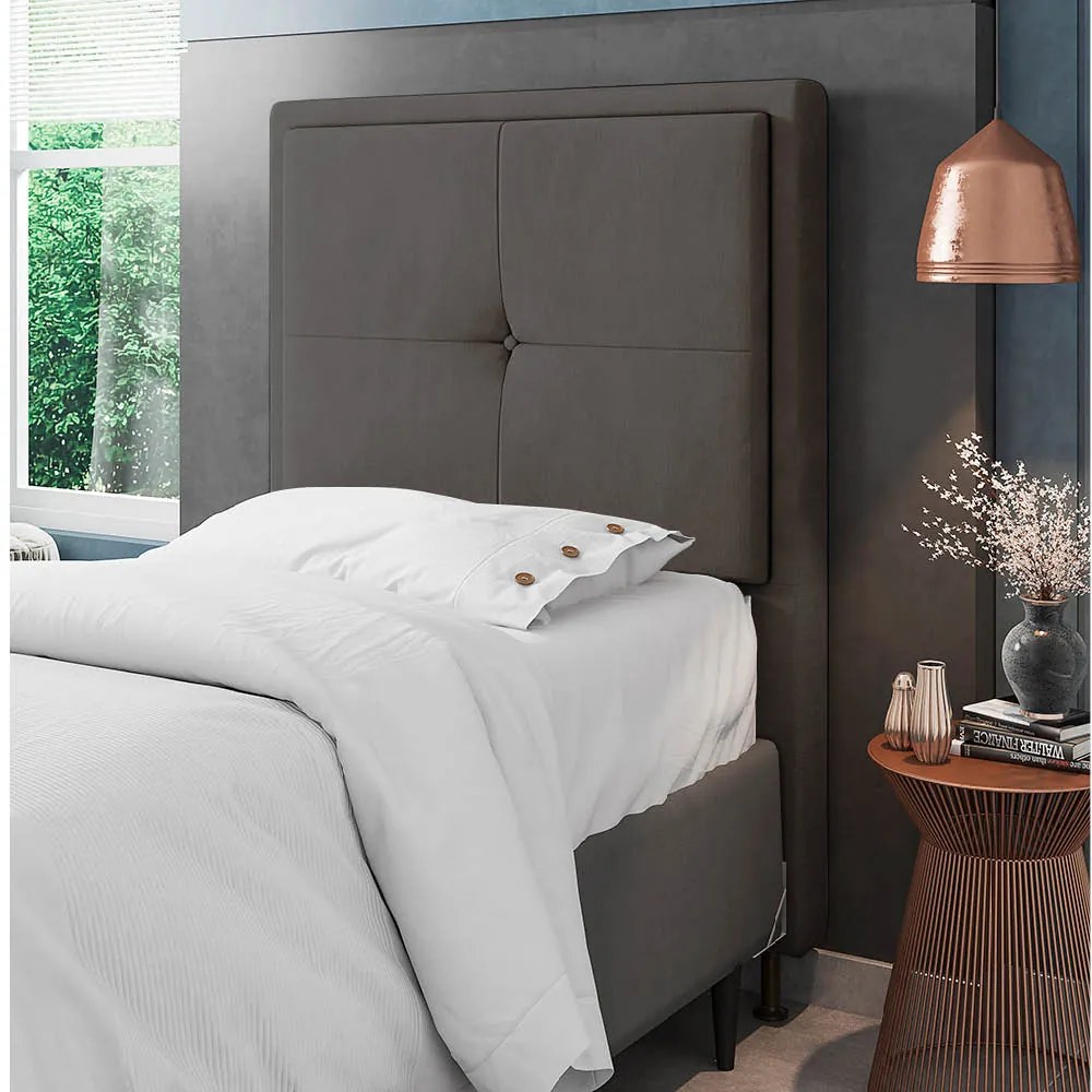 Cabeceira Solteiro Cama Box 90cm para Quarto Ametista Suede M11 - D'Rossi - Grafite