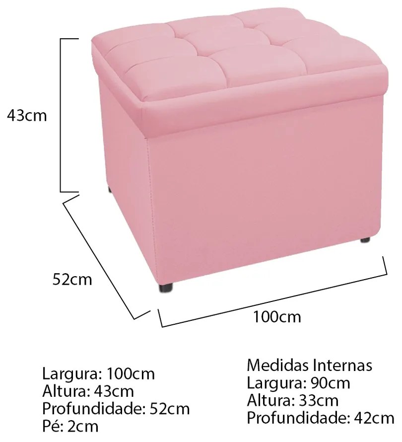 Calçadeira Copenhague 100 cm Solteiro Suede Rosa Bebê - ADJ Decor