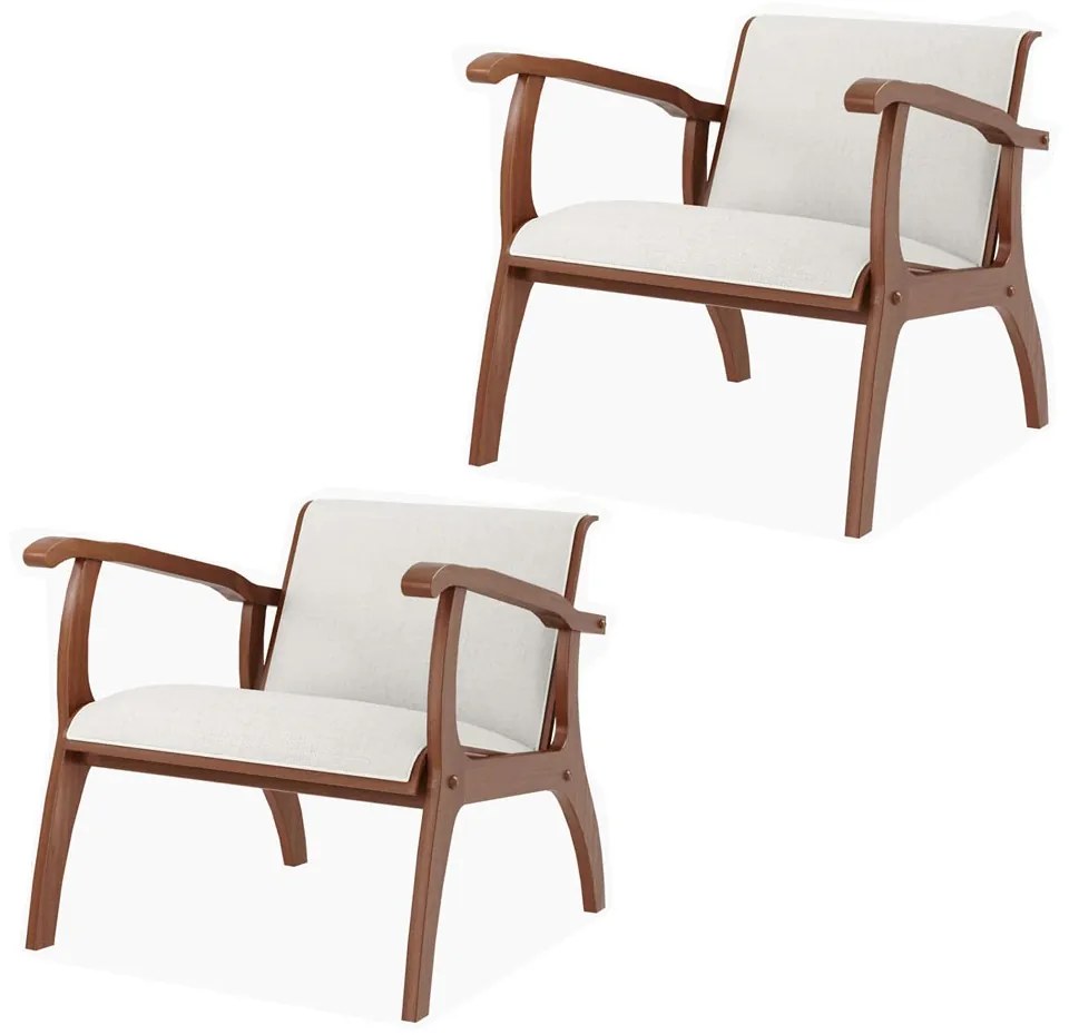 Kit 2 Poltronas Decorativas Pedri Linho Off White/Imbuia G42 - Gran Belo