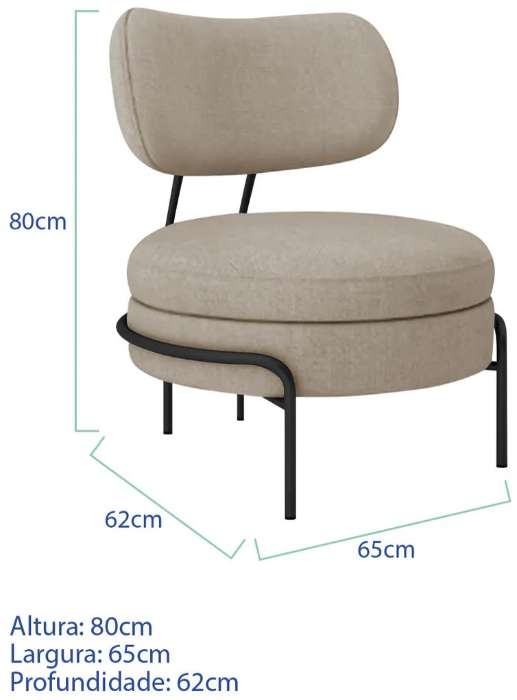 Poltrona Decorativa Luxo Moderna Sala de Estar Recepção Mimo Linho