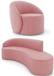 Sofá 4 Lugares 220cm Wendi e Poltrona Steve Suede Rosê I01 - Mpozenat