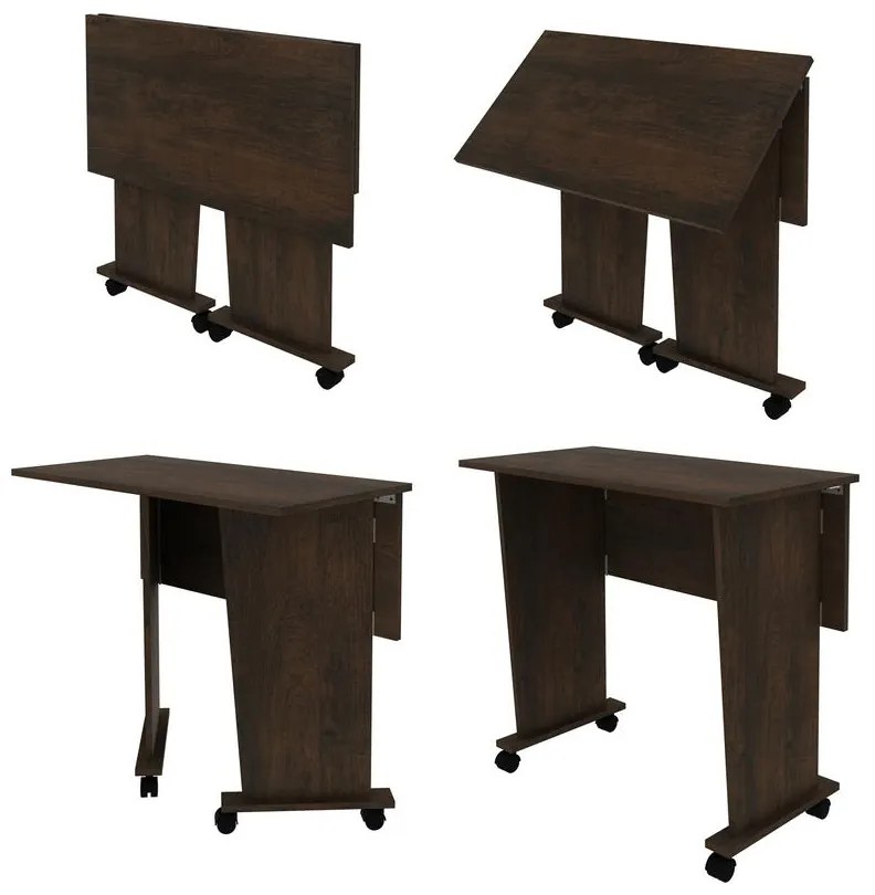 Mesa Dobrável Multiuso Rodas Notebook Home Office Rústico