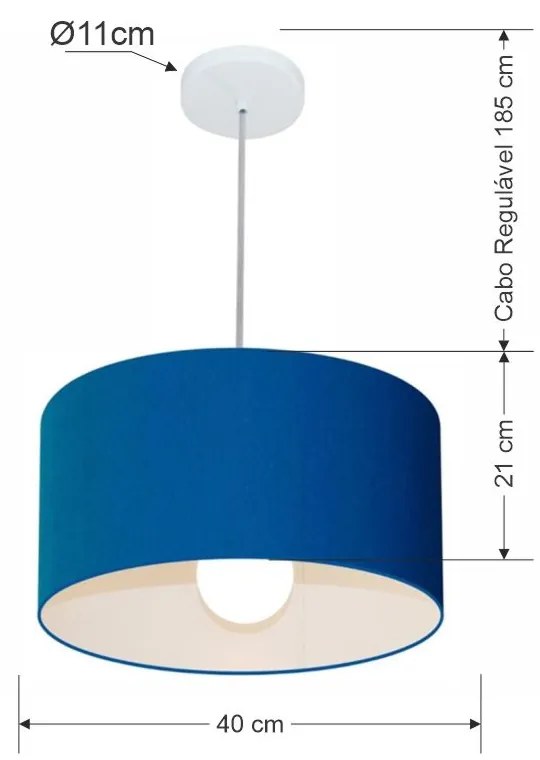 Lustre Pendente Cilíndrico Md-4031 Cúpula em Tecido 40x21cm Azul Marinho - Bivolt