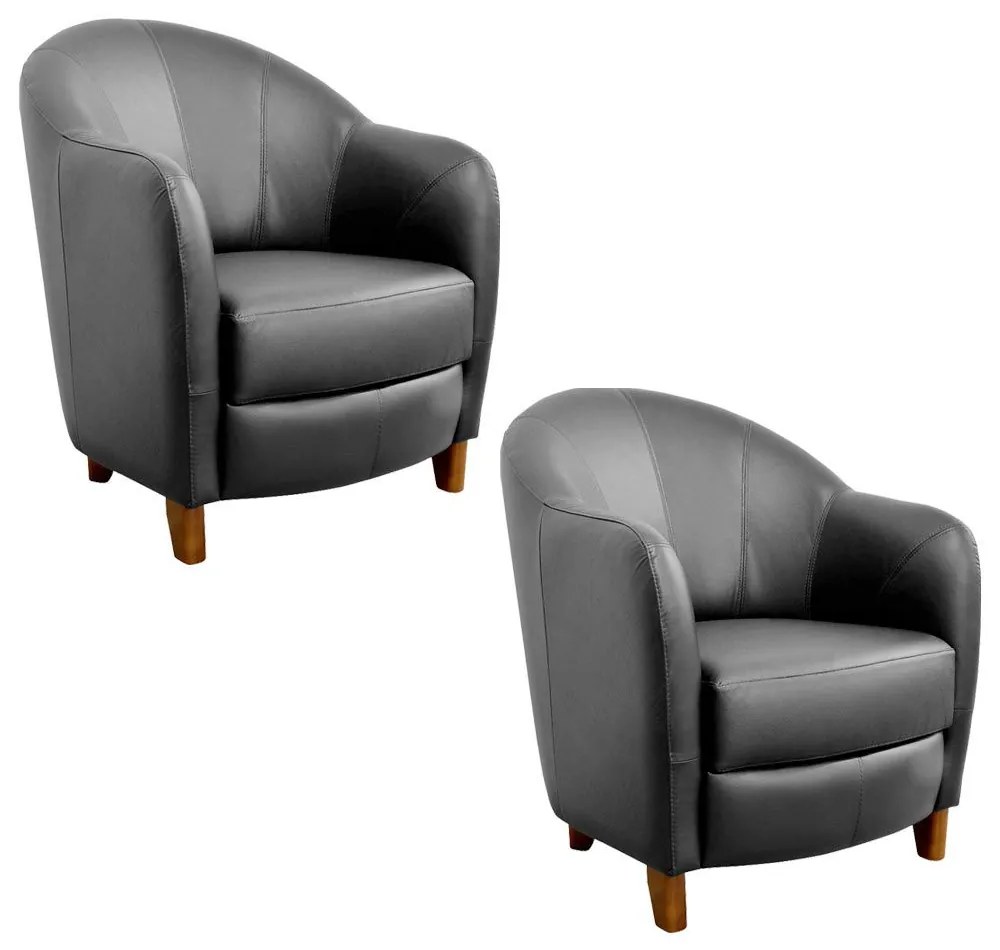 Kit 2 Poltronas Decorativas Sala de Estar Pés Madeira Kairós Couro Preto G03 - Gran Belo