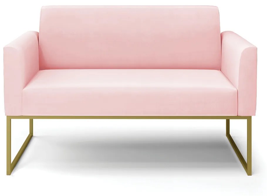 Sofá Namoradeira Base Industrial Dourado Marisa Suede D03 - D'Rossi - Rosa Bebê