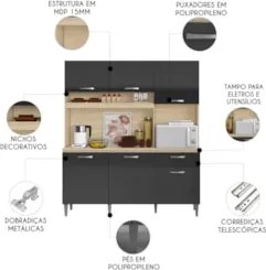 Armário de Cozinha Compacta 160cm Sovira Avena/Grafite A15 - Mpozenato