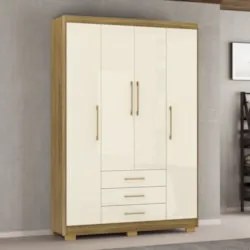 Guarda Roupa Solteiro 150cm 4 Portas Espanha Nature/Champanhe - Vila R