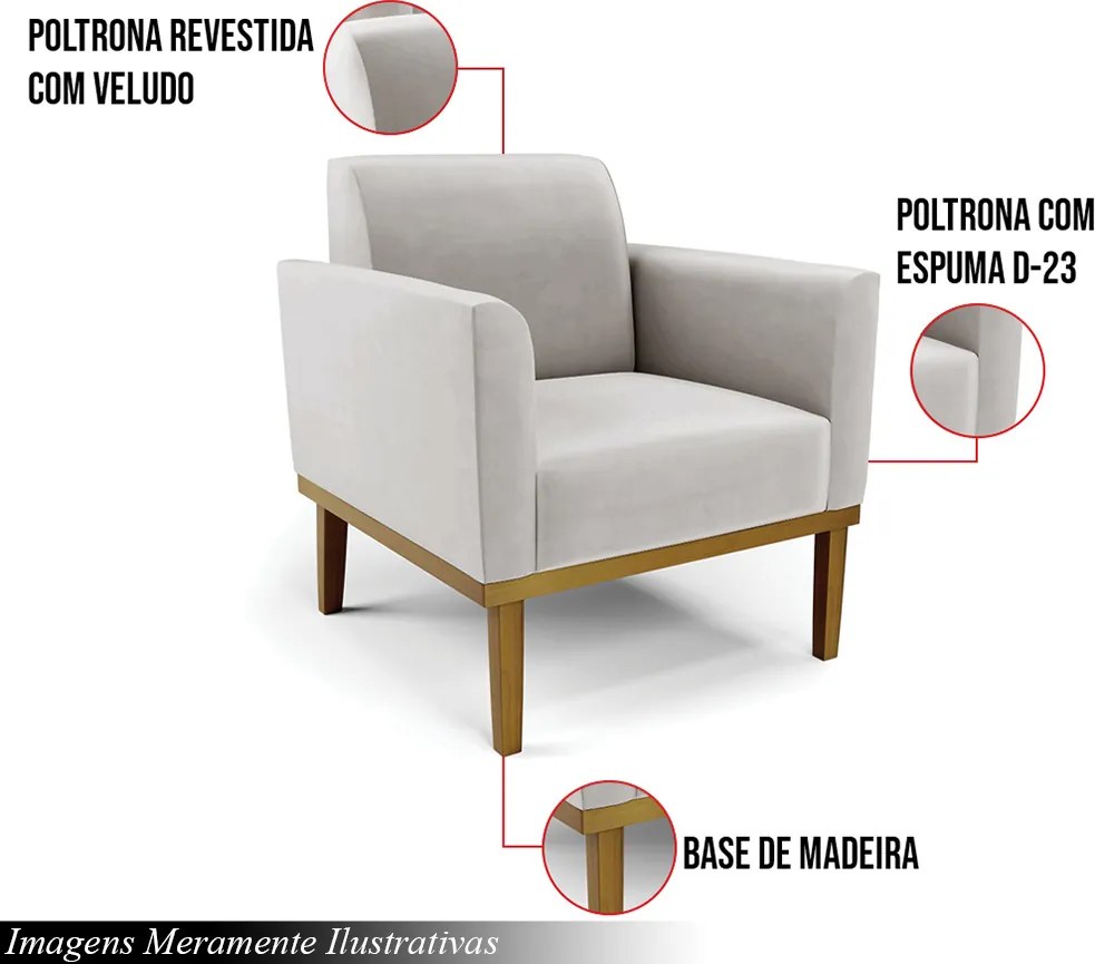 Poltrona Decorativa Isabella Pés Fixo em Madeira Castanho Veludo Cinza G19 - Gran Belo