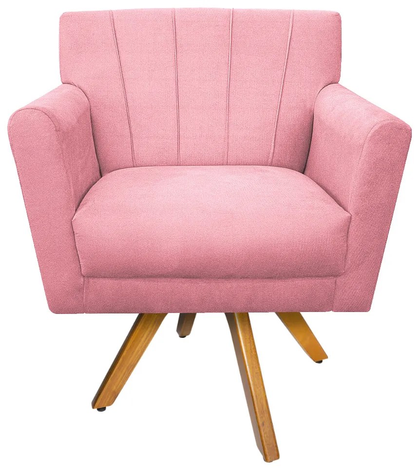 Poltrona Laura Base Giratória de Madeira Suede Rosa Bebê - ADJ Decor