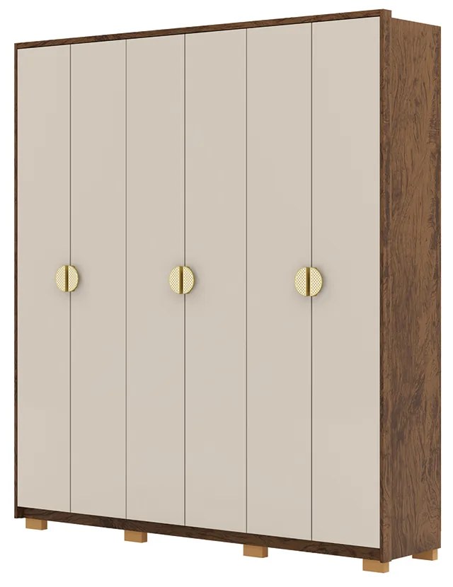 Guarda Roupa Casal Marlin 6 Portas de Bater 4 Gavetas com Nichos MDF Nogueira/Fendi G98 - Gran Belo