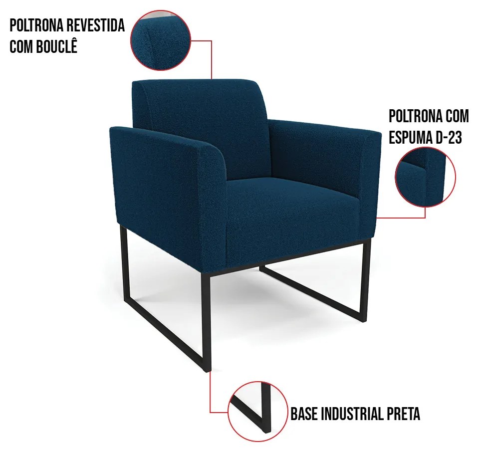 Namoradeira e 2 Poltronas Industrial Preto Marisa Bouclê D03 - D'Rossi - Azul