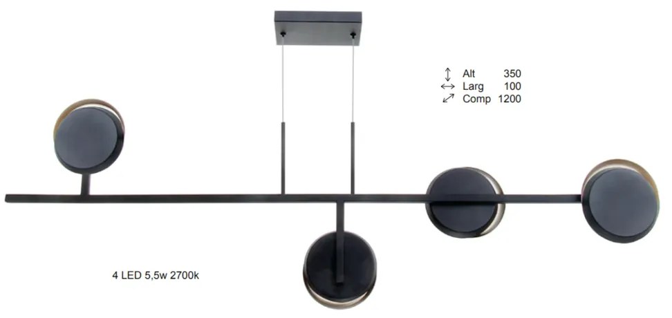Pendente Eclipse Linear Assimetrico 120X10X35Cm Discos Metal Aluminio... (ONIX, 220V)