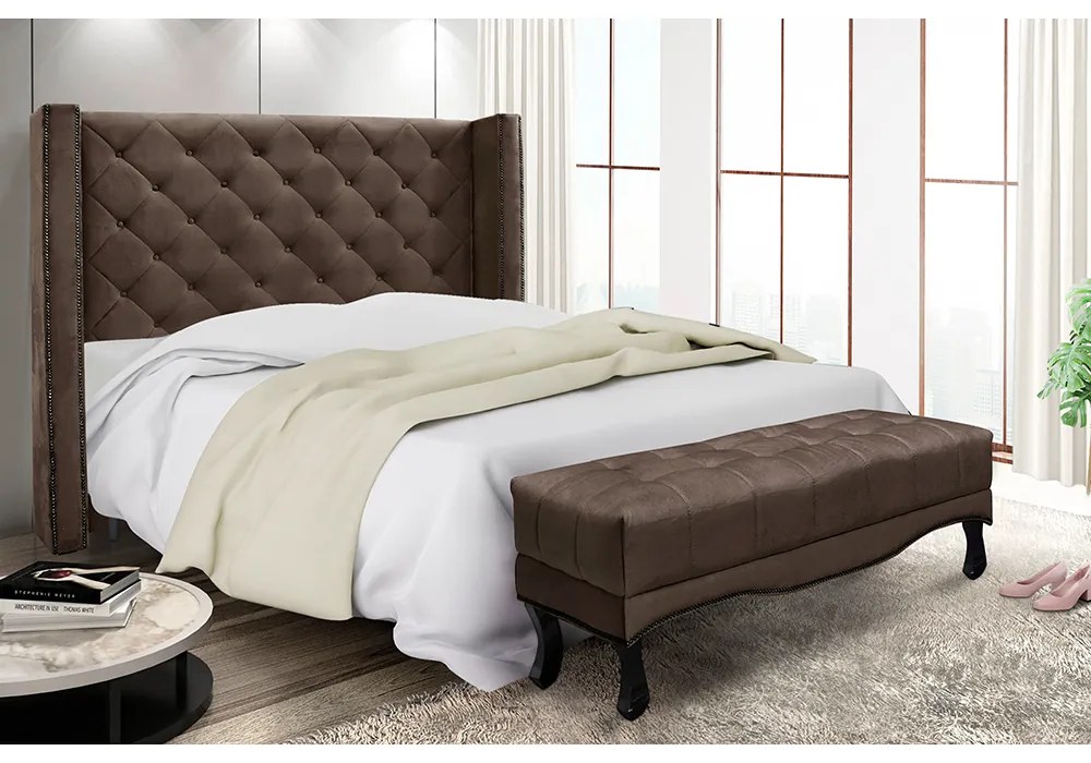 Cabeceira Cama Box Casal 140cm e Recamier Vicenza Veludo S04 - D'Rossi - Marrom