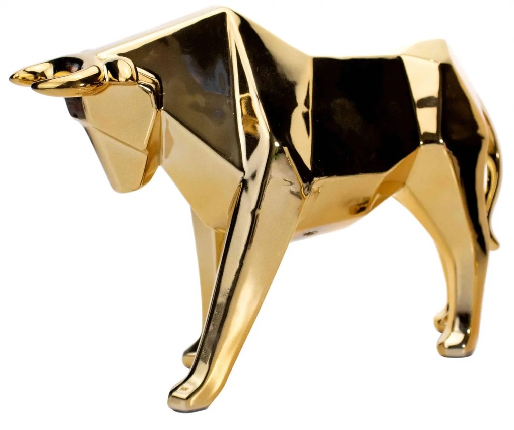 Escultura Decorativa Touro Dourado Em Cerâmica 20x30x9 Cm - D'Rossi