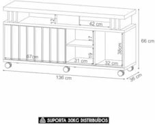 Rack Bancada de TV 50 Pol 136cm Briz Castanho/Off White - HB Móveis