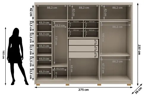 Guarda Roupa Com Espelho Dubai Majestic 6 Portas e 3 Gavetas Fendi - Vila Rica Móveis