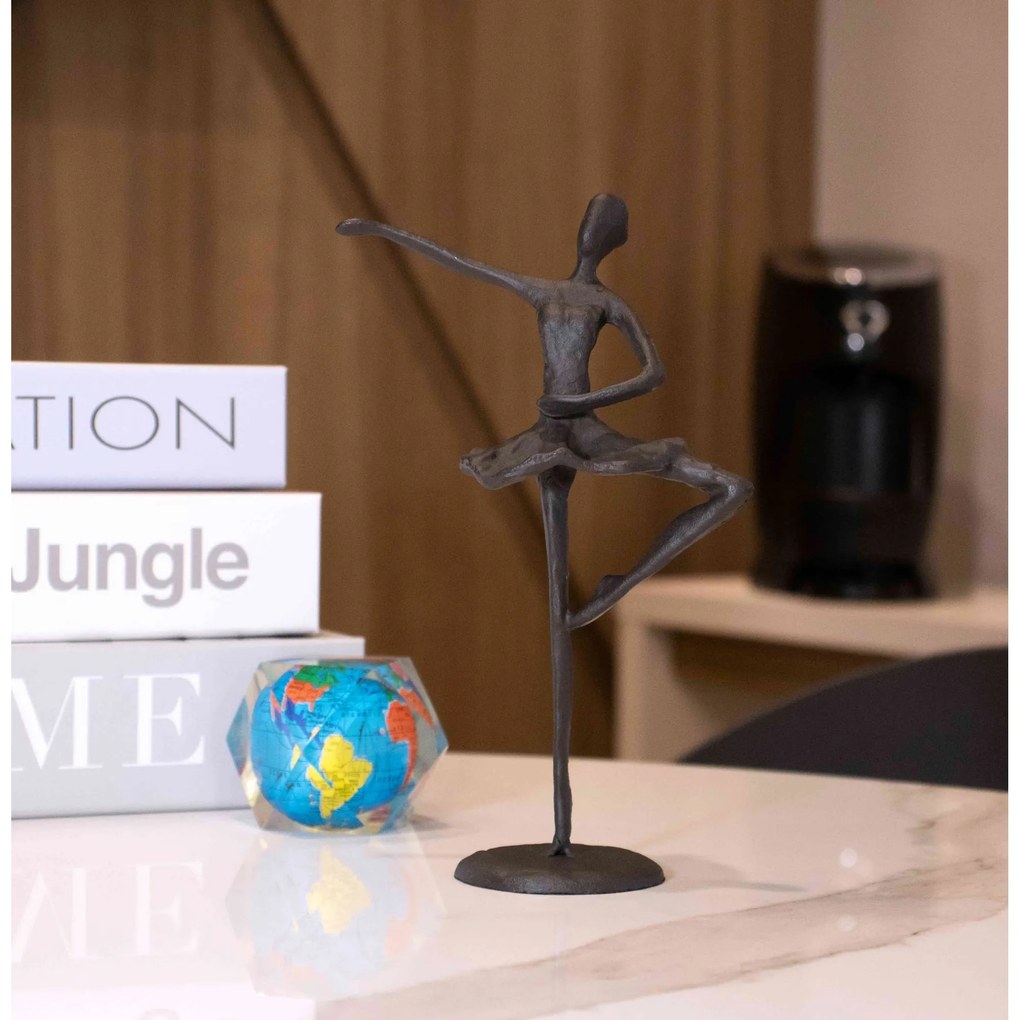 Escultura Decorativa Em Metal Preto Bailarina 20x14 Cm - D'Rossi
