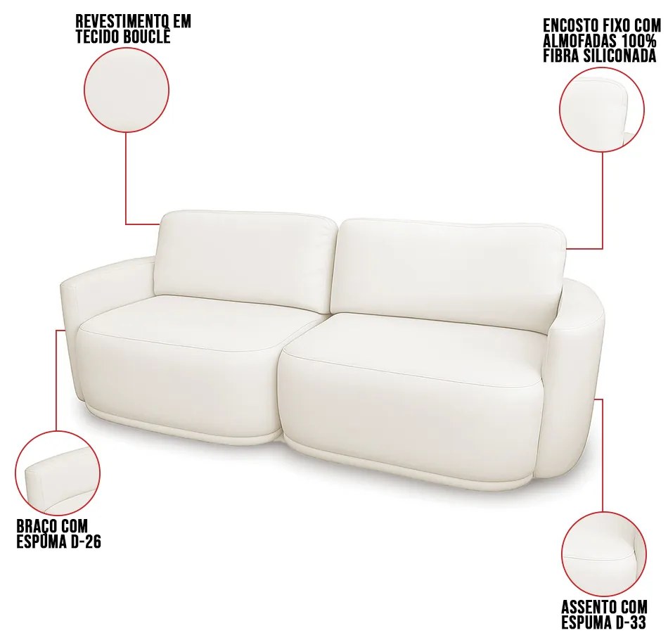 Sofá 2 Lugares Orgânico 214cm Modulado para Sala Brumma Bouclê  K01 - D'Rossi - Off White