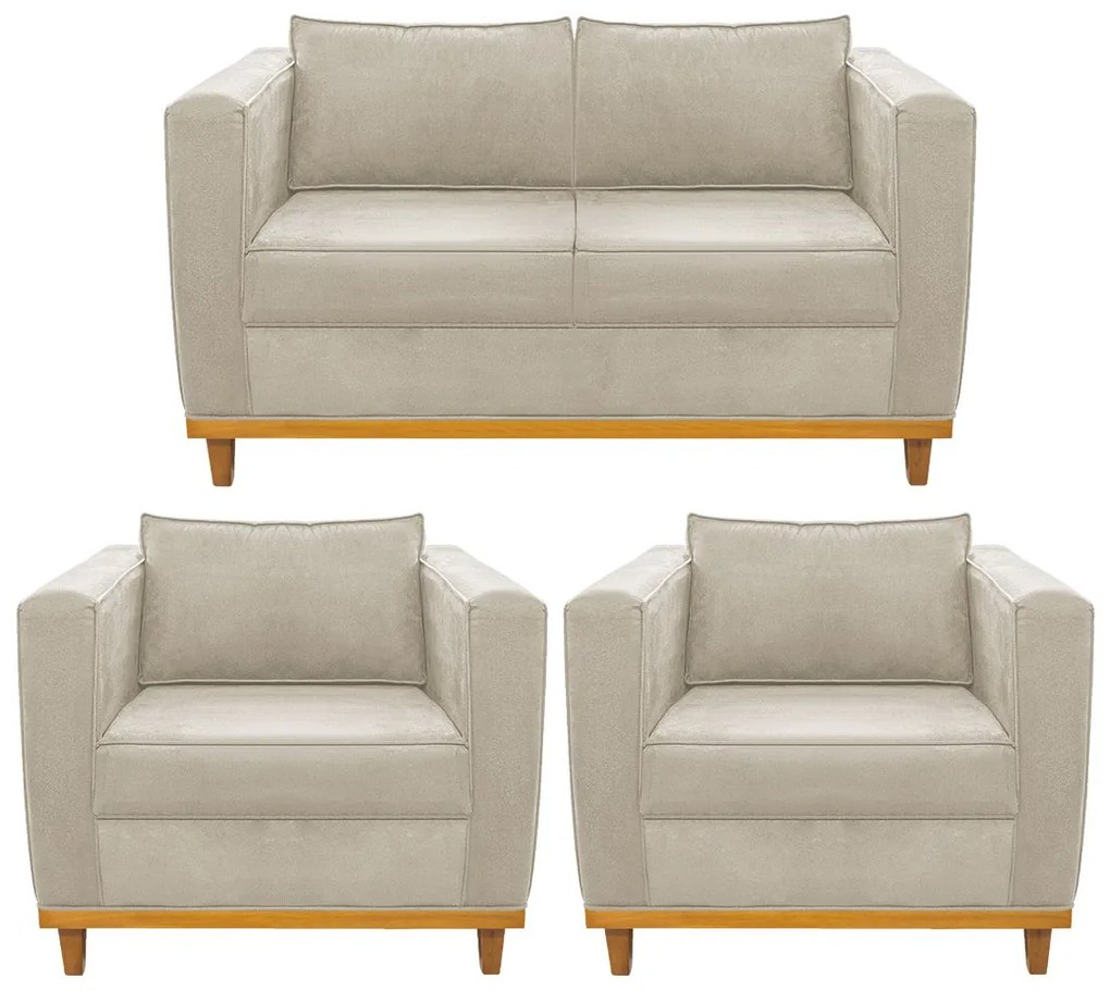 Kit Sofá 2 Lugares e 2 Poltronas Europa Suede Bege ADJ Decor