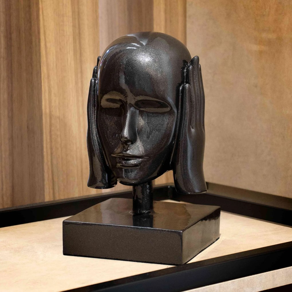 Escultura Decorativa Rosto Surdo Em Cerâmica Grafite 25x15 Cm - D'Rossi