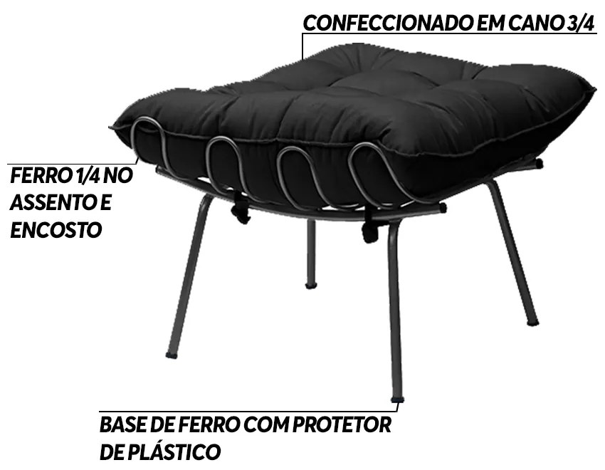 Kit 2 Puff Decorativo Sala de Estar Abel Pés Preto Veludo Preto G41 - Gran Belo