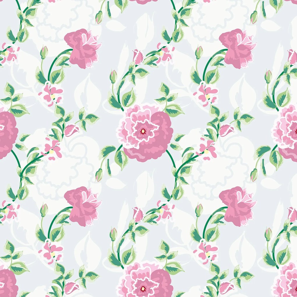 Papel de Parede Floral Rosa Verde e Azul 0.52m x 3.00m