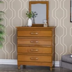 Cômoda Quarto 82cm Madeira Com Espelho 4 Gavetas Carl Imbuia Z25 - Mpo