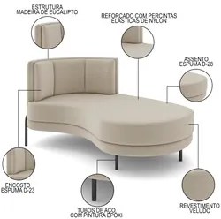 Chaise Longue Divã 164cm Braço Esquerdo Logus D06 Veludo Bege - Mpozen