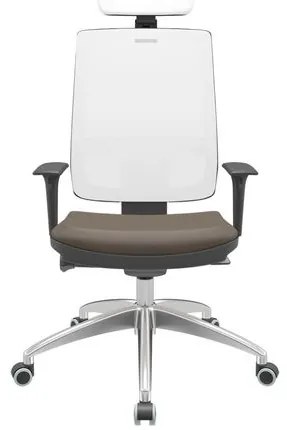 Cadeira Office Brizza Tela Branca Com Encosto Assento Vinil Marrom Autocompensador 126cm - 63277 Sun House