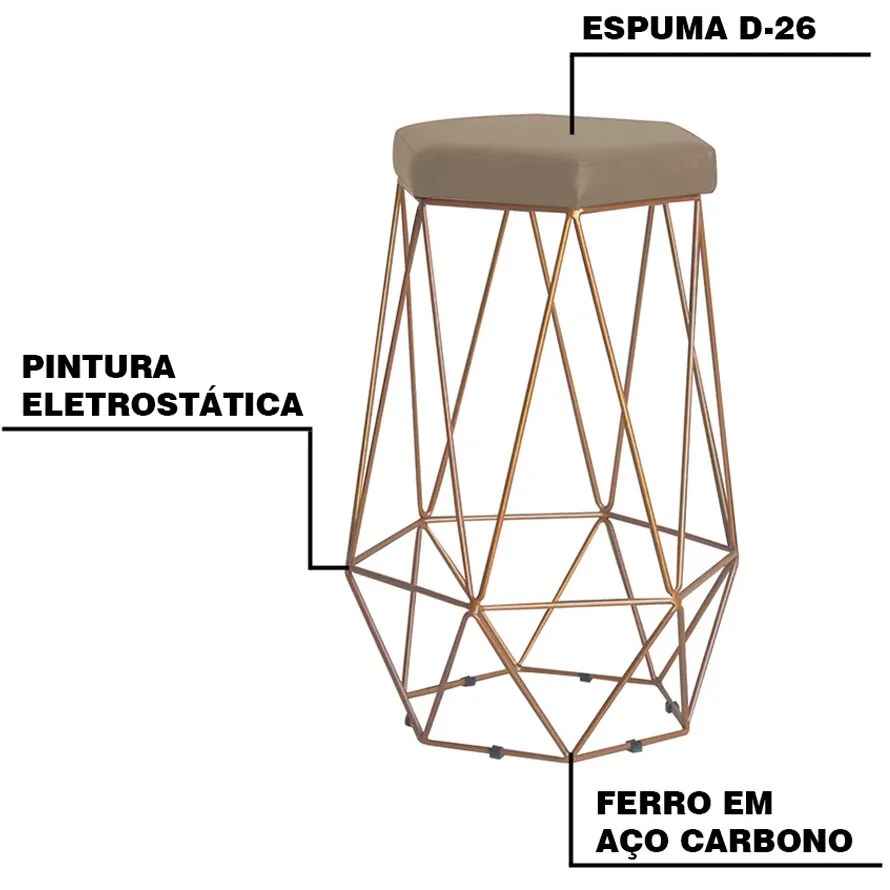 Banqueta Decorativa Rubel Base Gold Suede Cappuccino G41 - Gran Belo