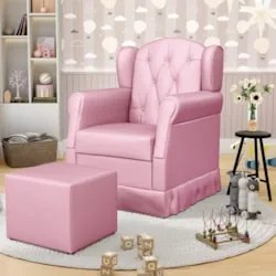Poltrona de Amamentação Fixa com Puff Lucy Z39 Sintético Rosa - Mpozen