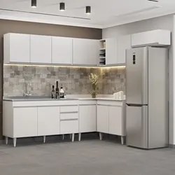 Armário de Cozinha Modulado de Canto 7 Peças CP24 com Pia Inox Branco