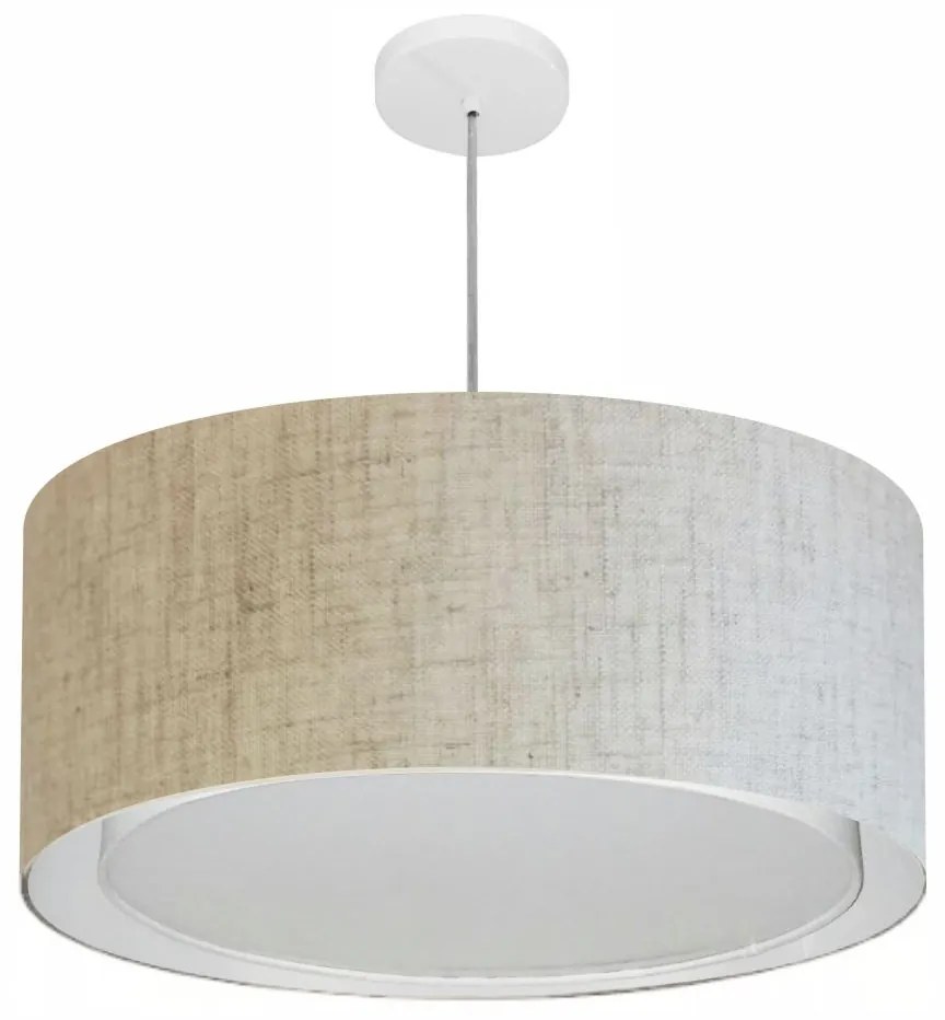 Lustre Pendente Cilíndrico Duplo Md-4296 Cúpula em Tecido 55x30cm Rustico Bege - Bivolt