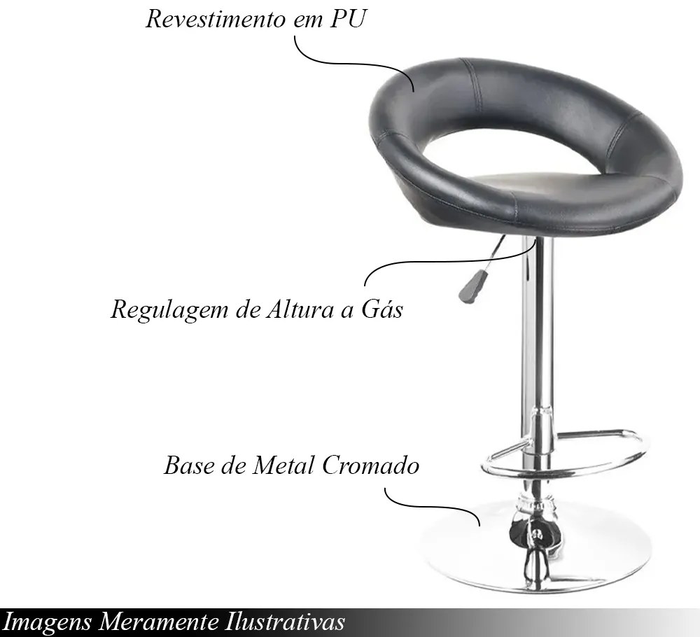 Banqueta Estofada Lux com Regulagem Preto L15 - Gran Belo