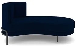 Chaise Longue Divã 164cm Braço Esquerdo Logus D06 Veludo Azul - Mpozen